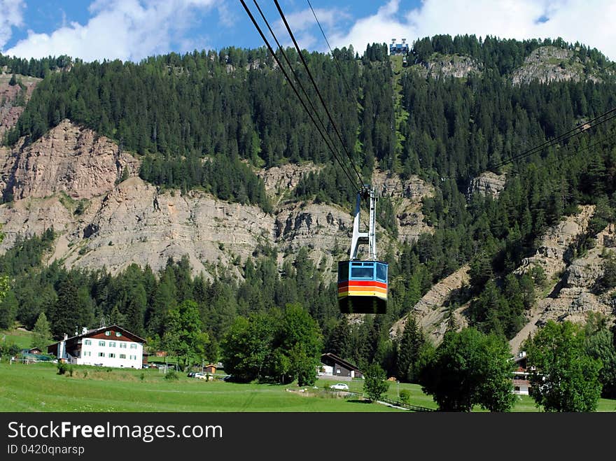 Cable lift, italian mountain landscape, Dolomiti. Cable lift, italian mountain landscape, Dolomiti