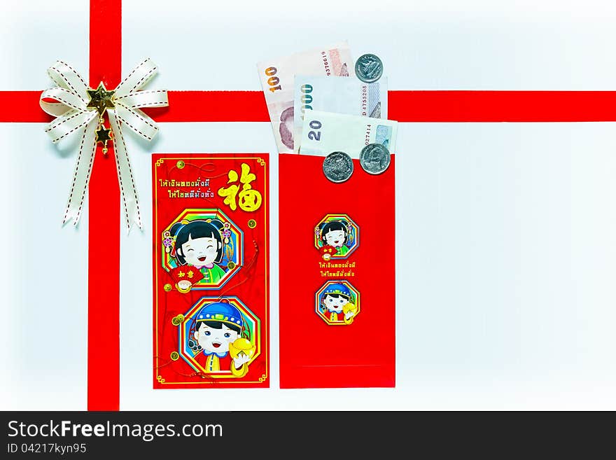 Red Envelope gift with Banknotes for Chinese New Year in THAILAND.