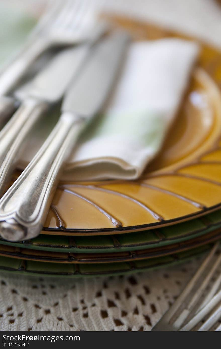 Antique Silverware On Vintage French Plates