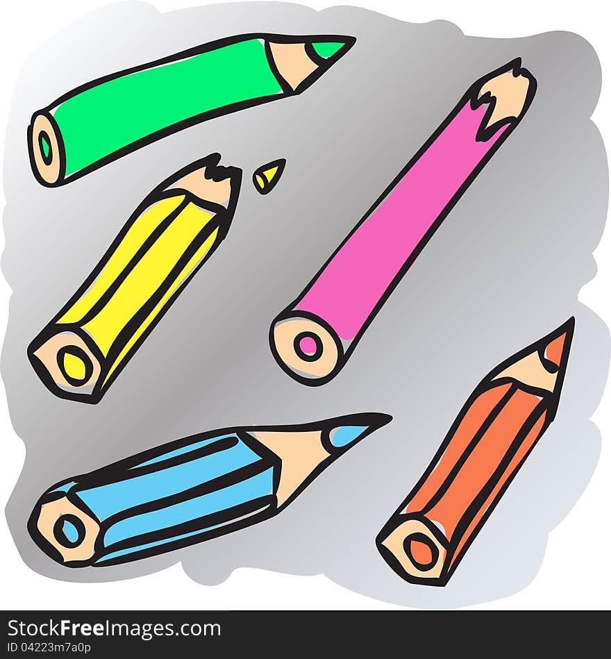 Illustration of colored pencils and broken pencils -