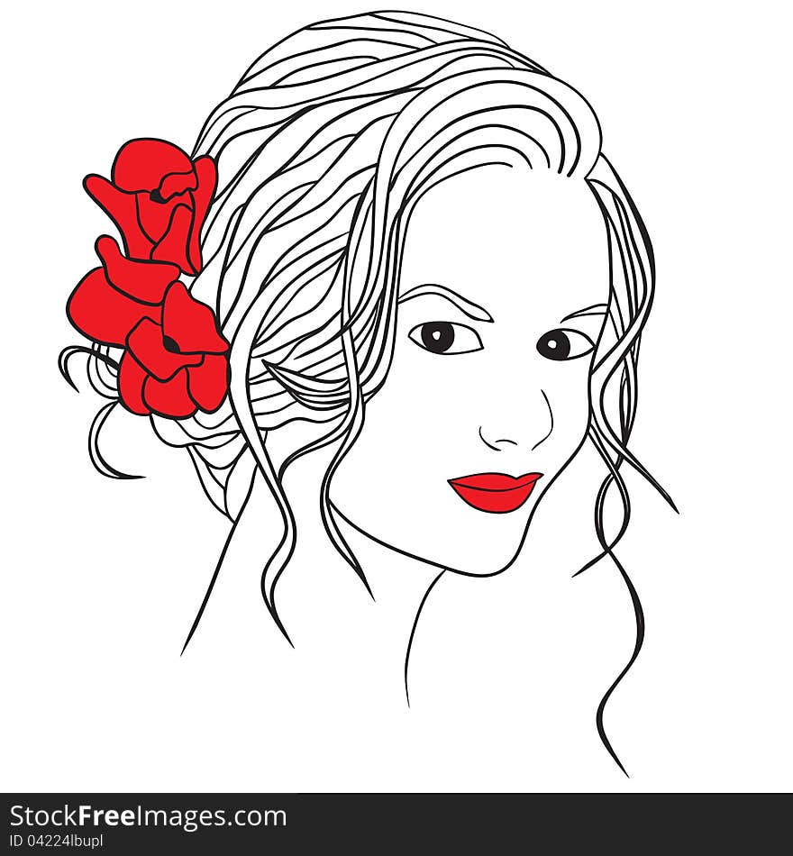 Woman with flowers in hair - illustration