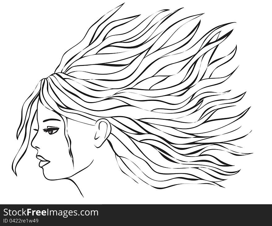 Woman with long beautiful hair - illustration. Woman with long beautiful hair - illustration