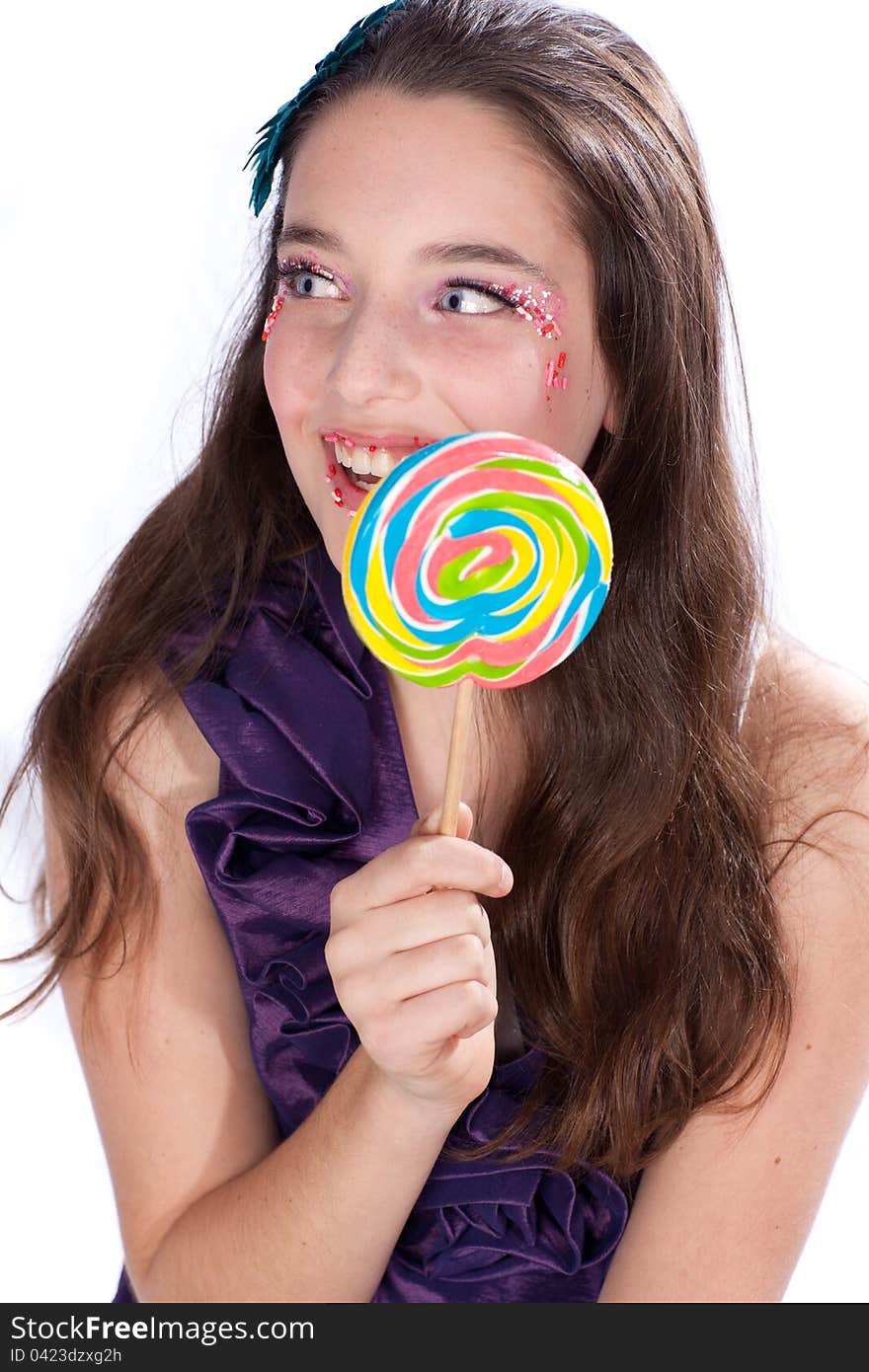 Pretty Girl with Candy Makeup and a Turquois Flower in her hair