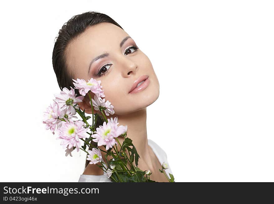 Beautiful woman with colorful flowers