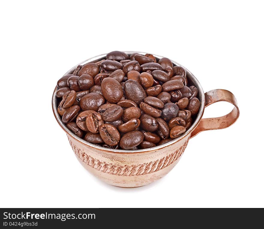 Coffee beans in a cup isolated white background