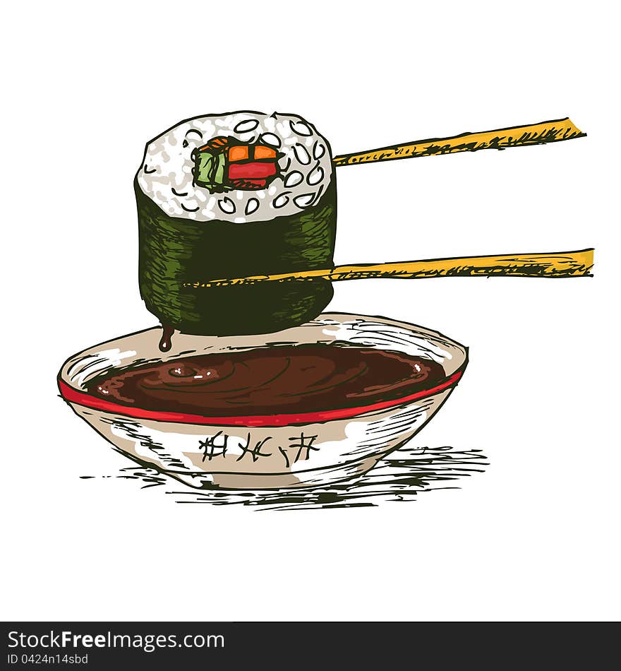 Sushi with chopsticks