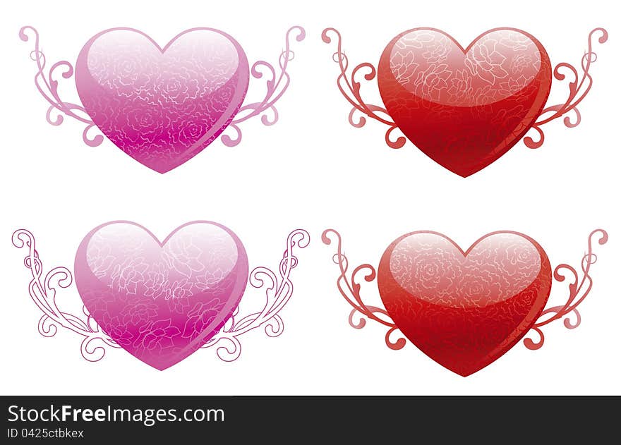 Vector illustration of four ornate hearts for valentines day. Vector illustration of four ornate hearts for valentines day