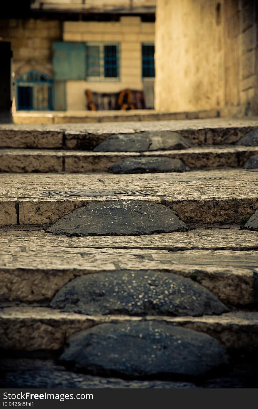 A series of stone steps in Jerusalem's old town