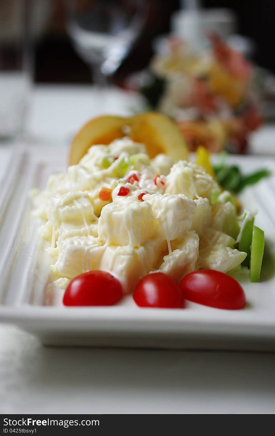 Fruit salad in the restaurant.