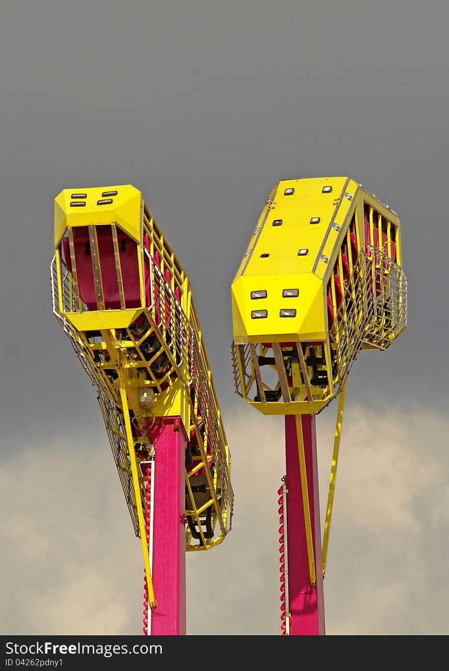 A merry-go-round in action in a fun house.