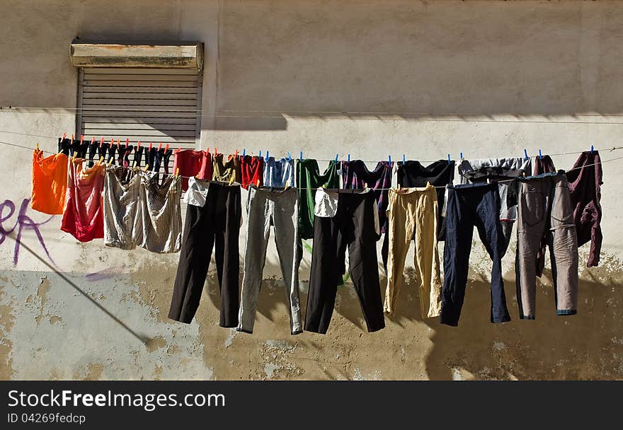 Clothes drying on a rope