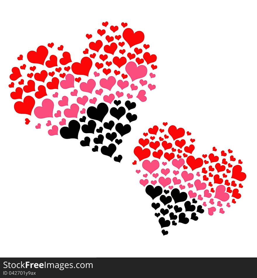 A white background with multi colored hearts. A white background with multi colored hearts