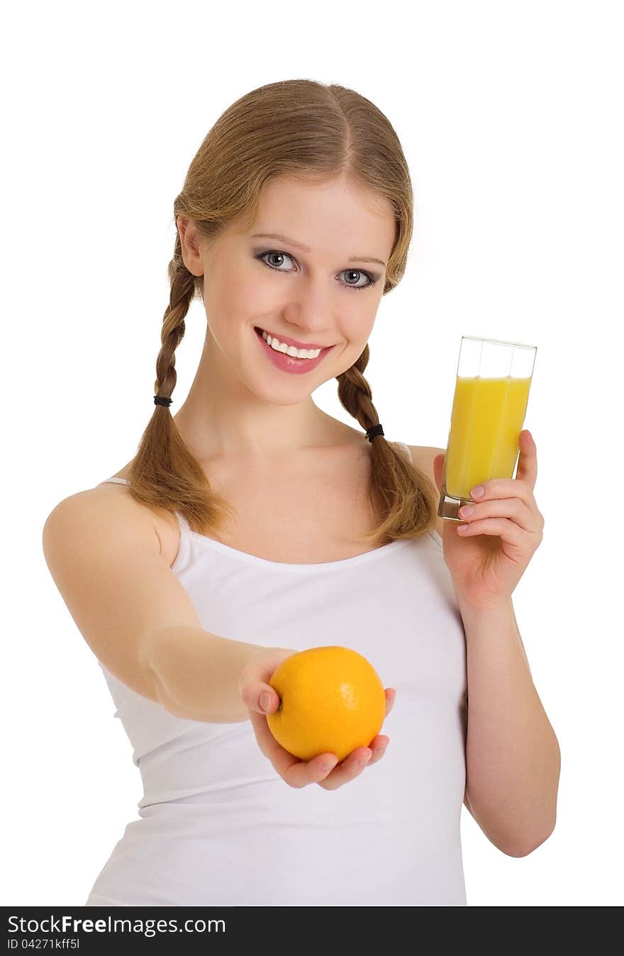 Beautiful girl full of life with orange juice