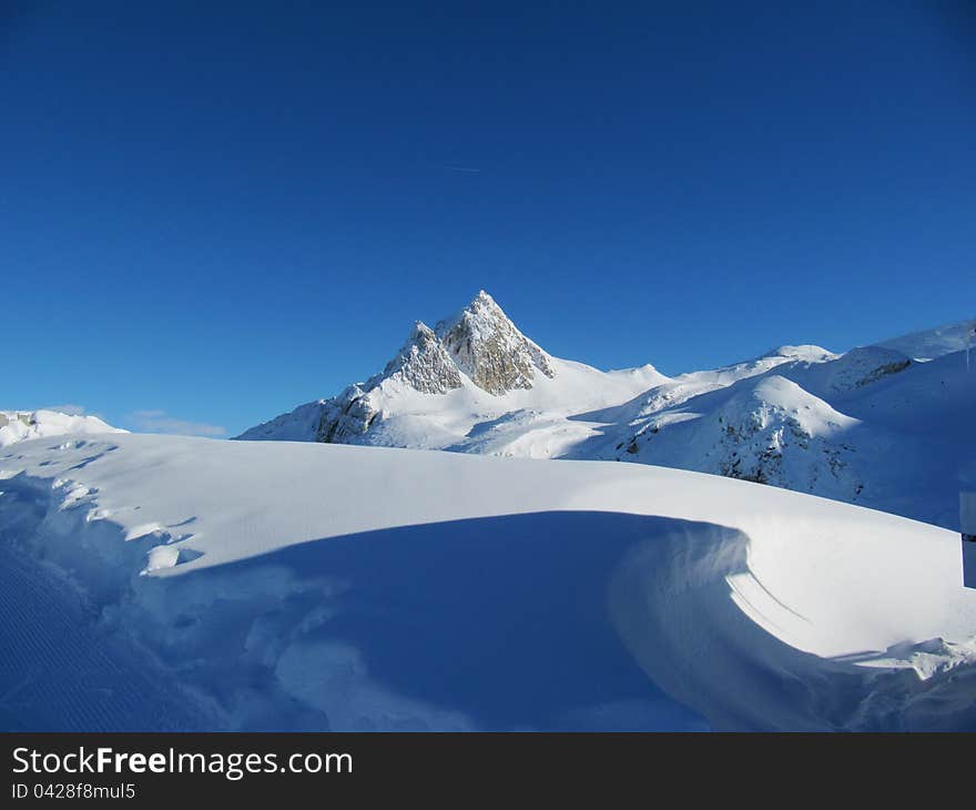 Snow covered alpine scene