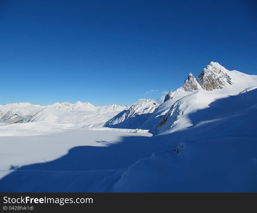 Snow covered alpine scene