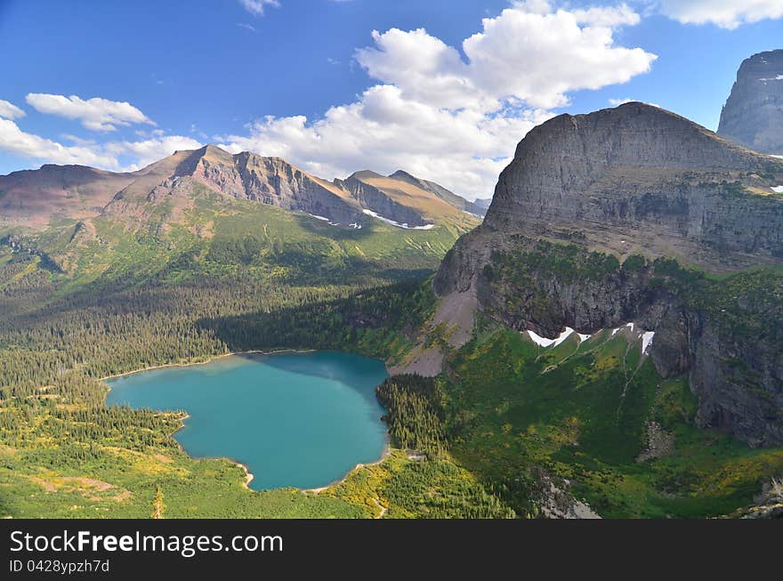 A shot of Lake Grinnell taken from the Highline Trail on the way to Grinnell Glacier. A shot of Lake Grinnell taken from the Highline Trail on the way to Grinnell Glacier.