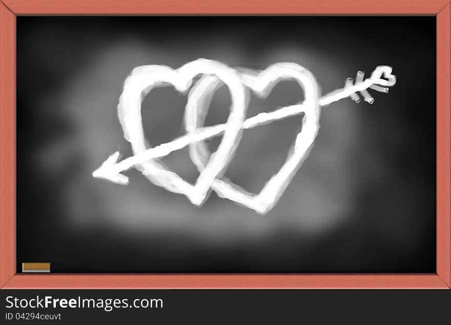 Illustration of Hearts with arrow on black board. Happy Valentine's Day concept. Illustration of Hearts with arrow on black board. Happy Valentine's Day concept.