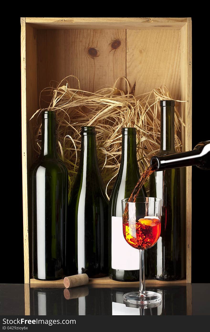 Wine composition with wine cask on background