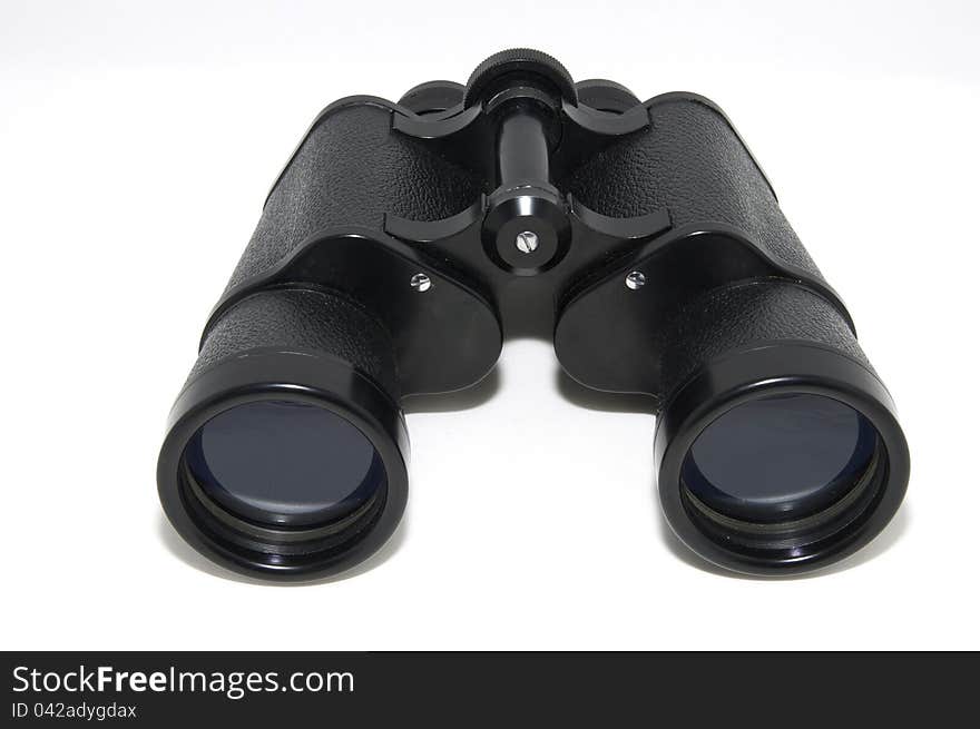 Big black army binoculars on a white background