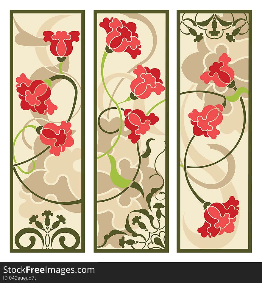 Vectorial illustration is floral backgrounds with frames.