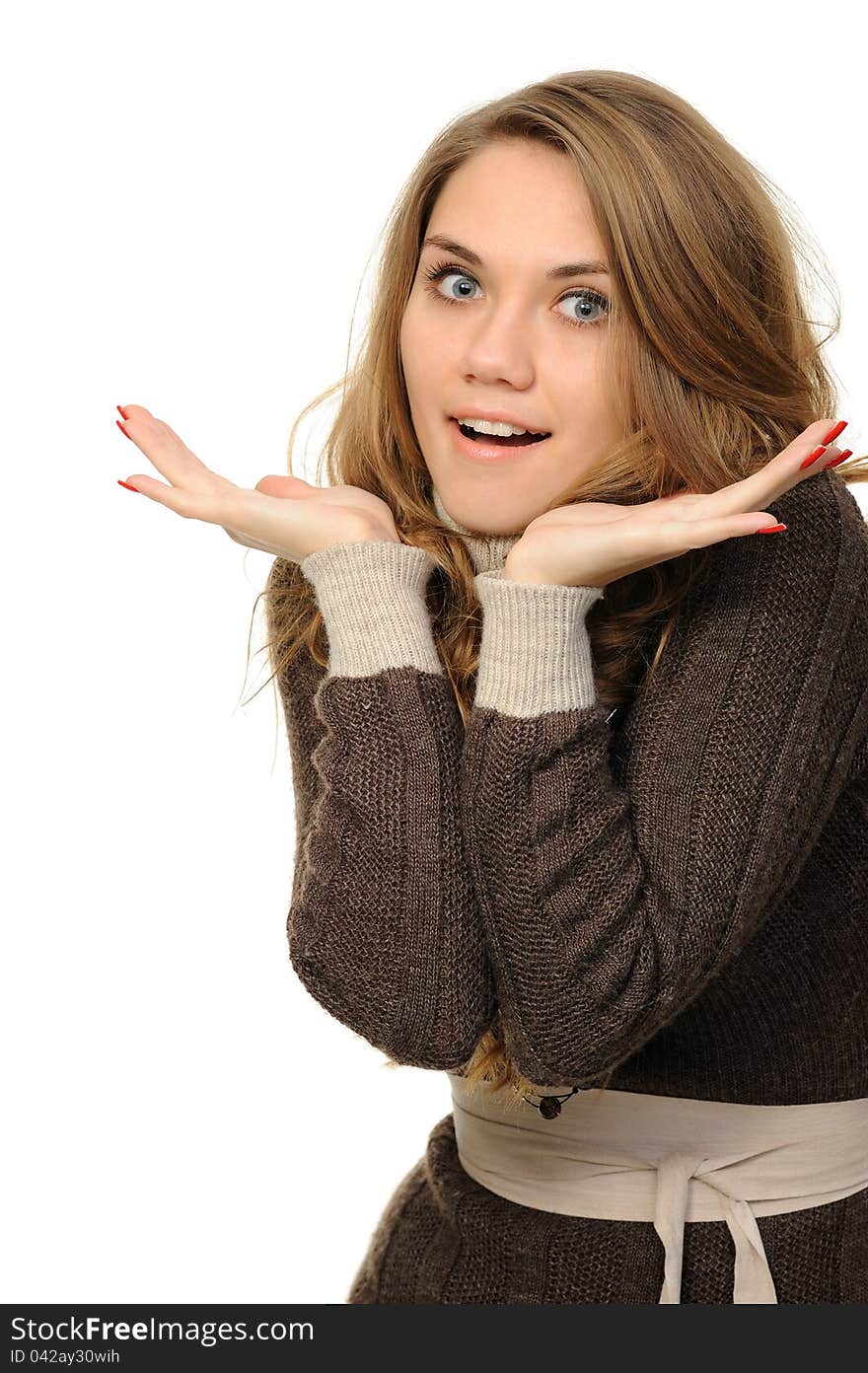 Woman whispering gossip on a white background