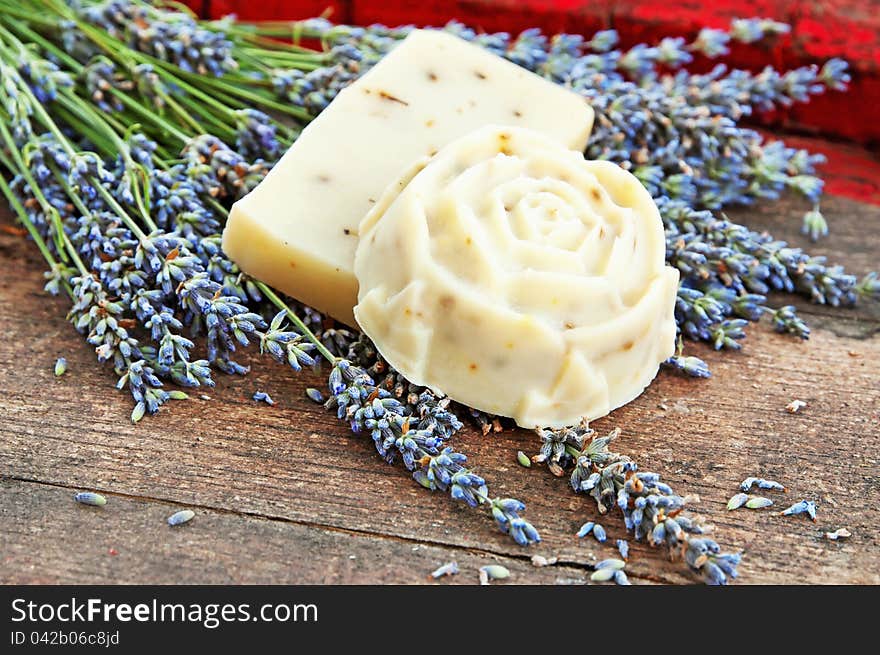 Home-made soap still life with lavender. Home-made soap still life with lavender