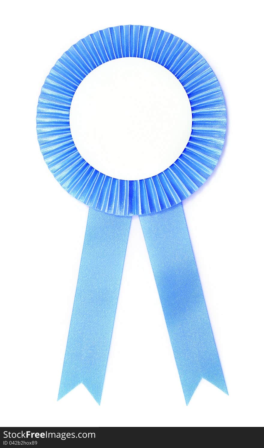 Blue ribbon award on white background