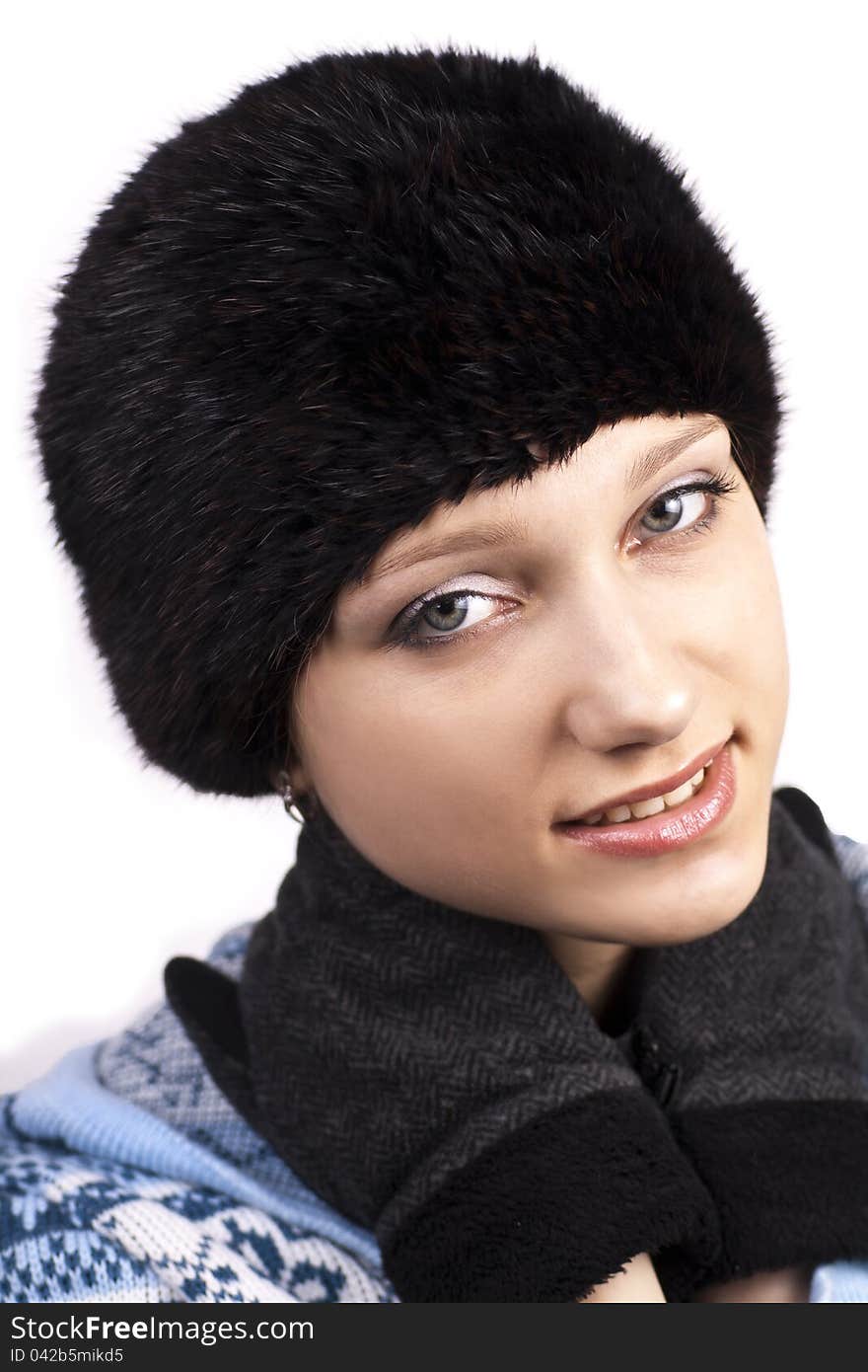 Young smiling woman on white background