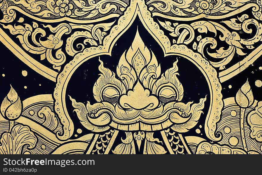 Tradition Thai style painting art on temple's door