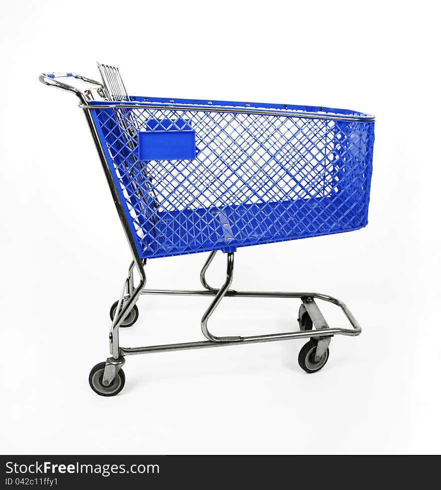 Blue shopping cart on a white background