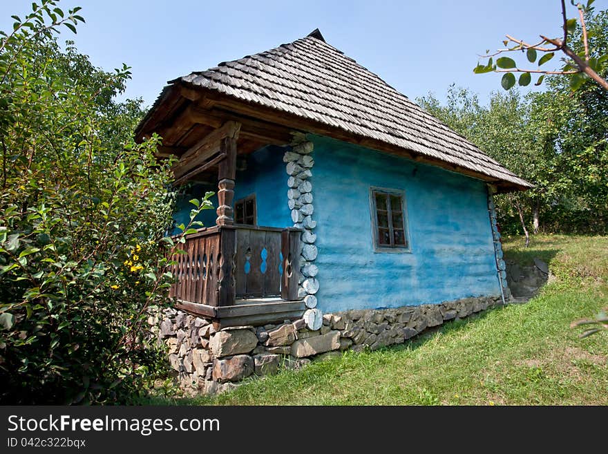 Old Ukrainian farmhouse with blue walls. Old Ukrainian farmhouse with blue walls