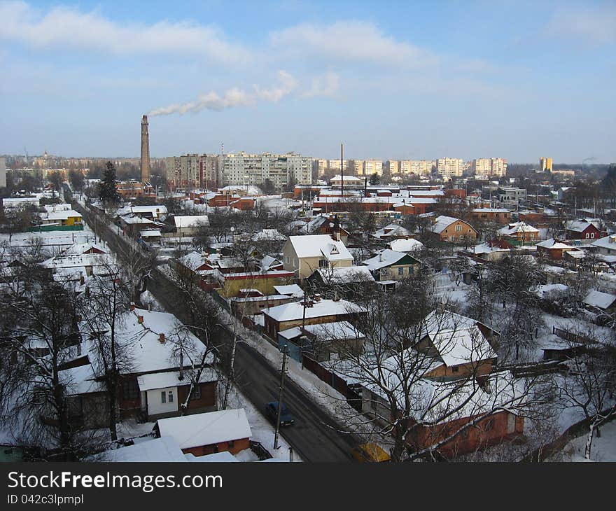 View on the city in winter. View on the city in winter