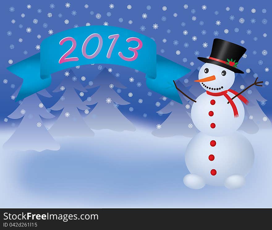 Snowman with banner scroll 2013 vector illustration