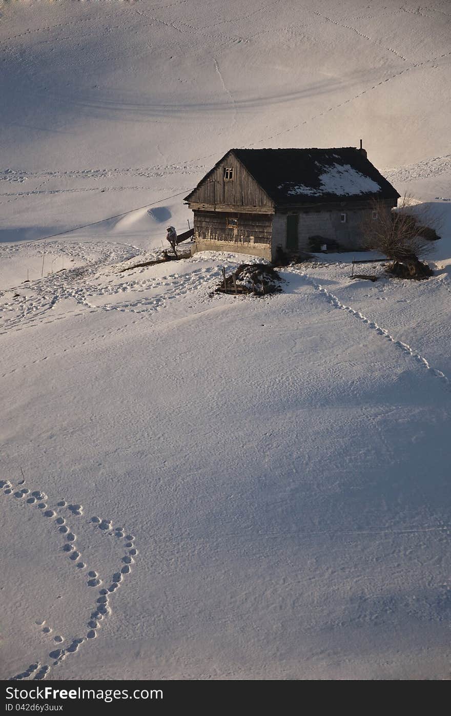 Winter lanscapes with snowy house