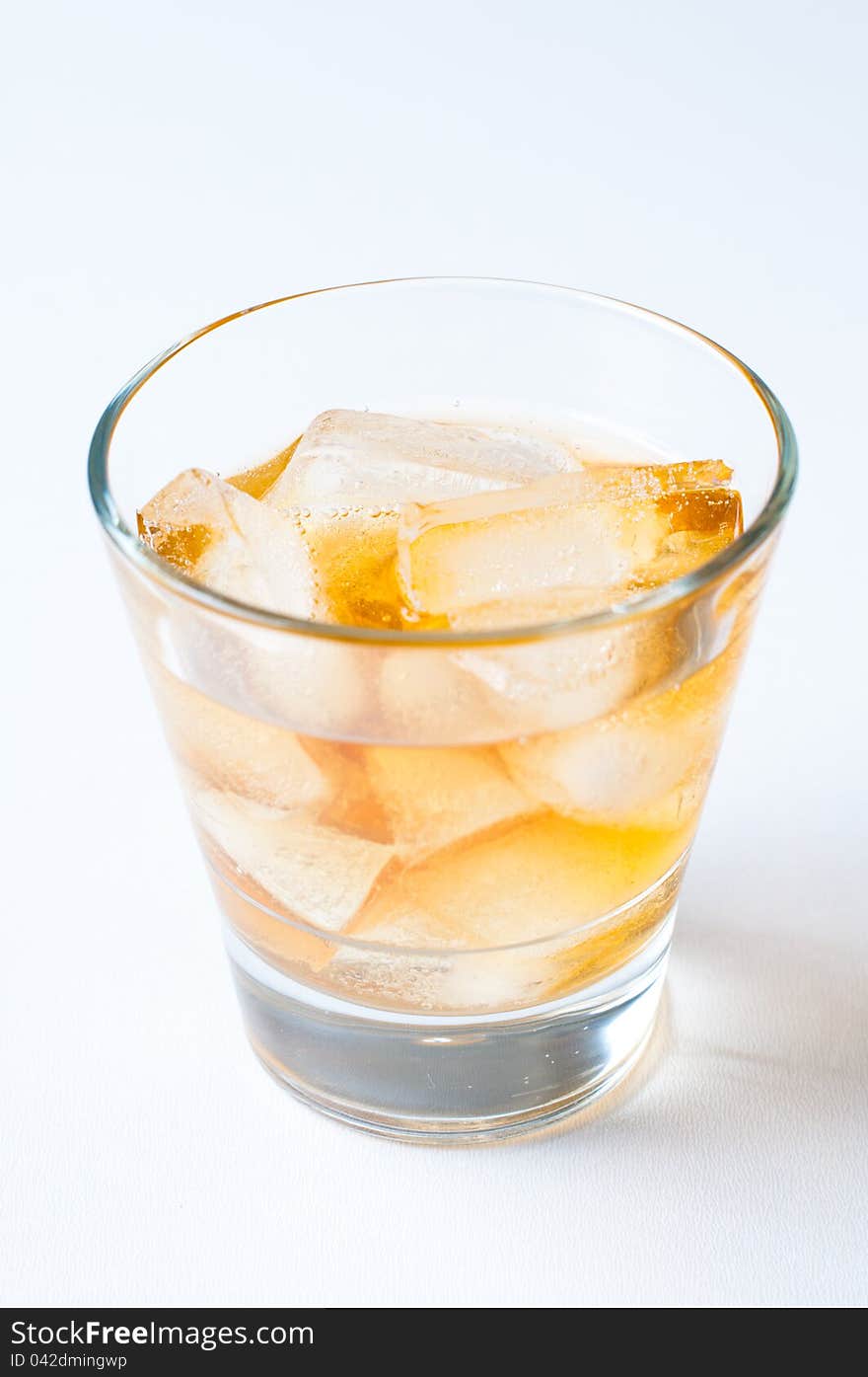 A glass of cold drink with ice