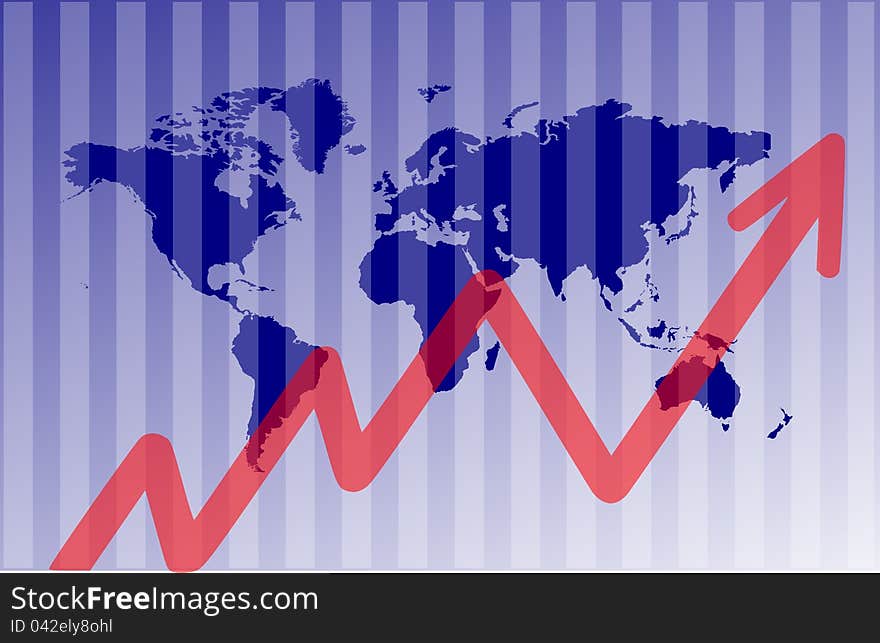 Growing chart over the world map.. eps file is available. Growing chart over the world map.. eps file is available