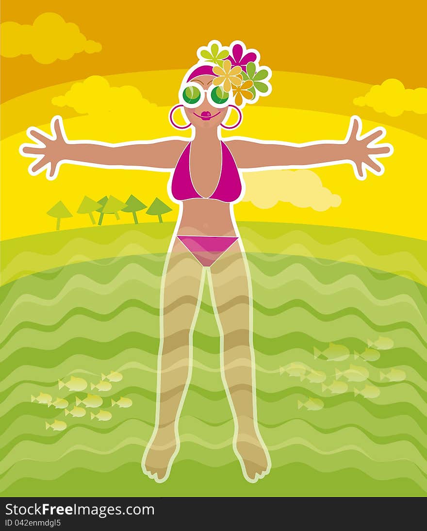 Woman in a beach  illustration