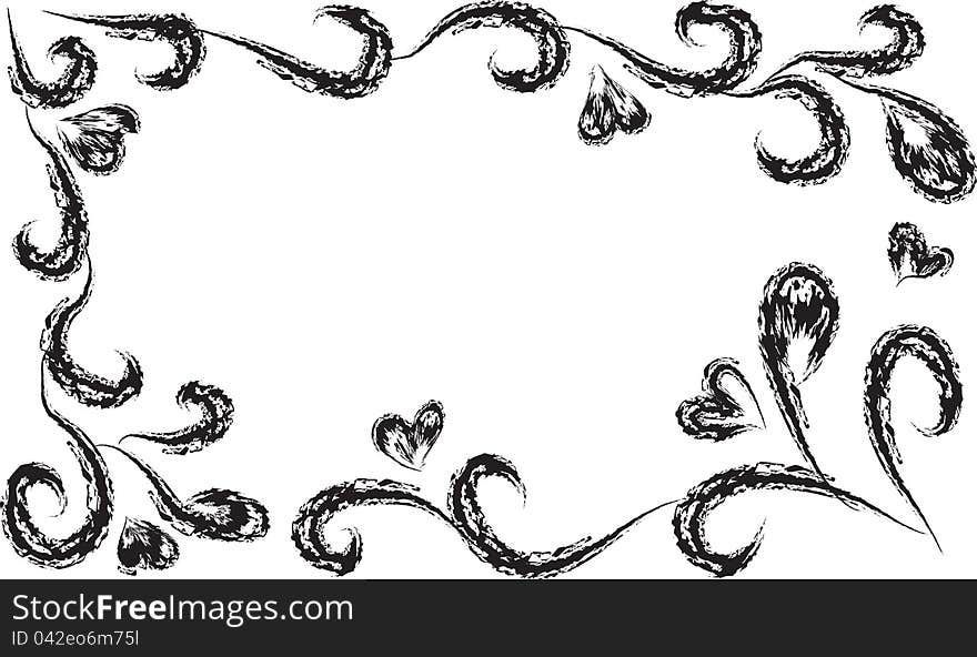 Decorative scope from black krausens and hearts on a white background. Decorative scope from black krausens and hearts on a white background