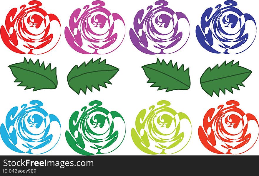 Varicoloured abstract roses and leaves