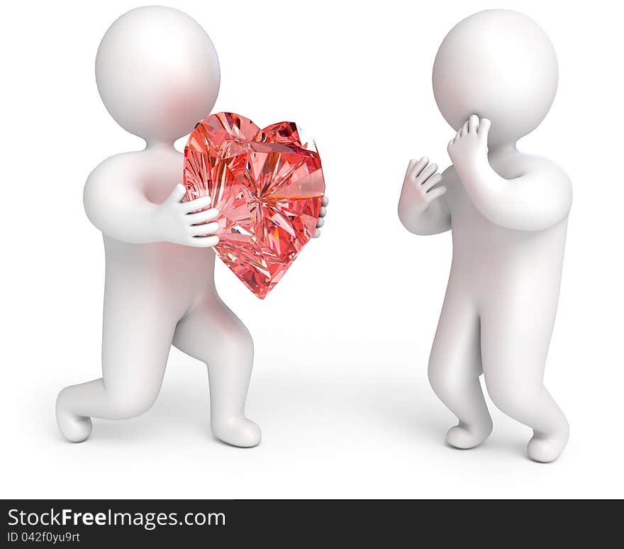 Heart as a gift, declaration of love, on a white background, 3d render