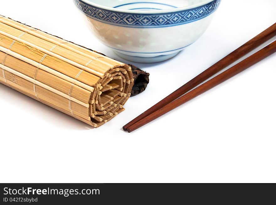 Asian style bowl and chopstick on white background. Asian style bowl and chopstick on white background.