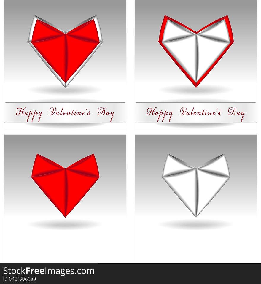 Origami Heart red and white color. Valetines Day