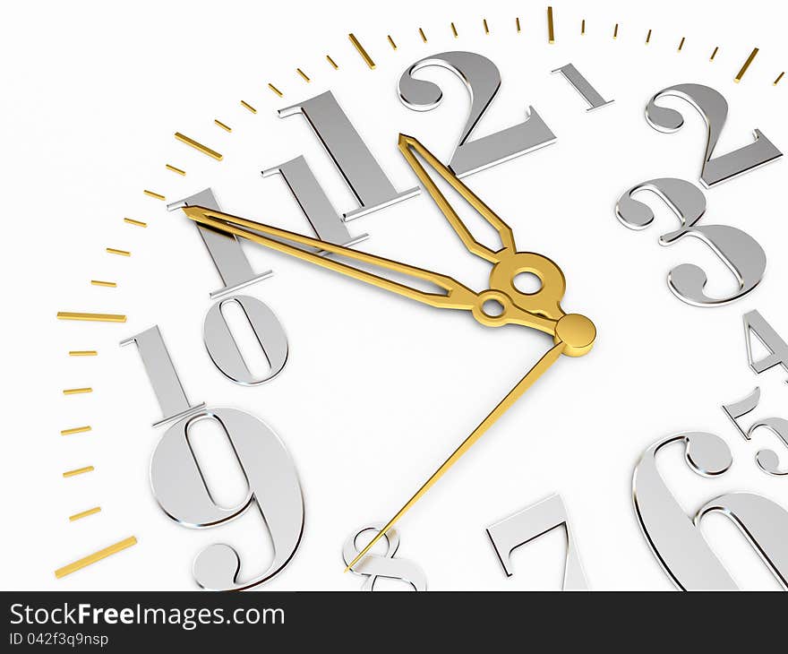 Twelve o'clock, on a white background, 3d render. Twelve o'clock, on a white background, 3d render