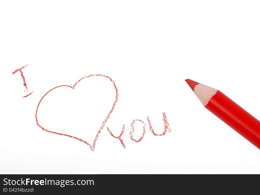 Studio photo of writing symbol I love you over white background on romantic theme. Studio photo of writing symbol I love you over white background on romantic theme