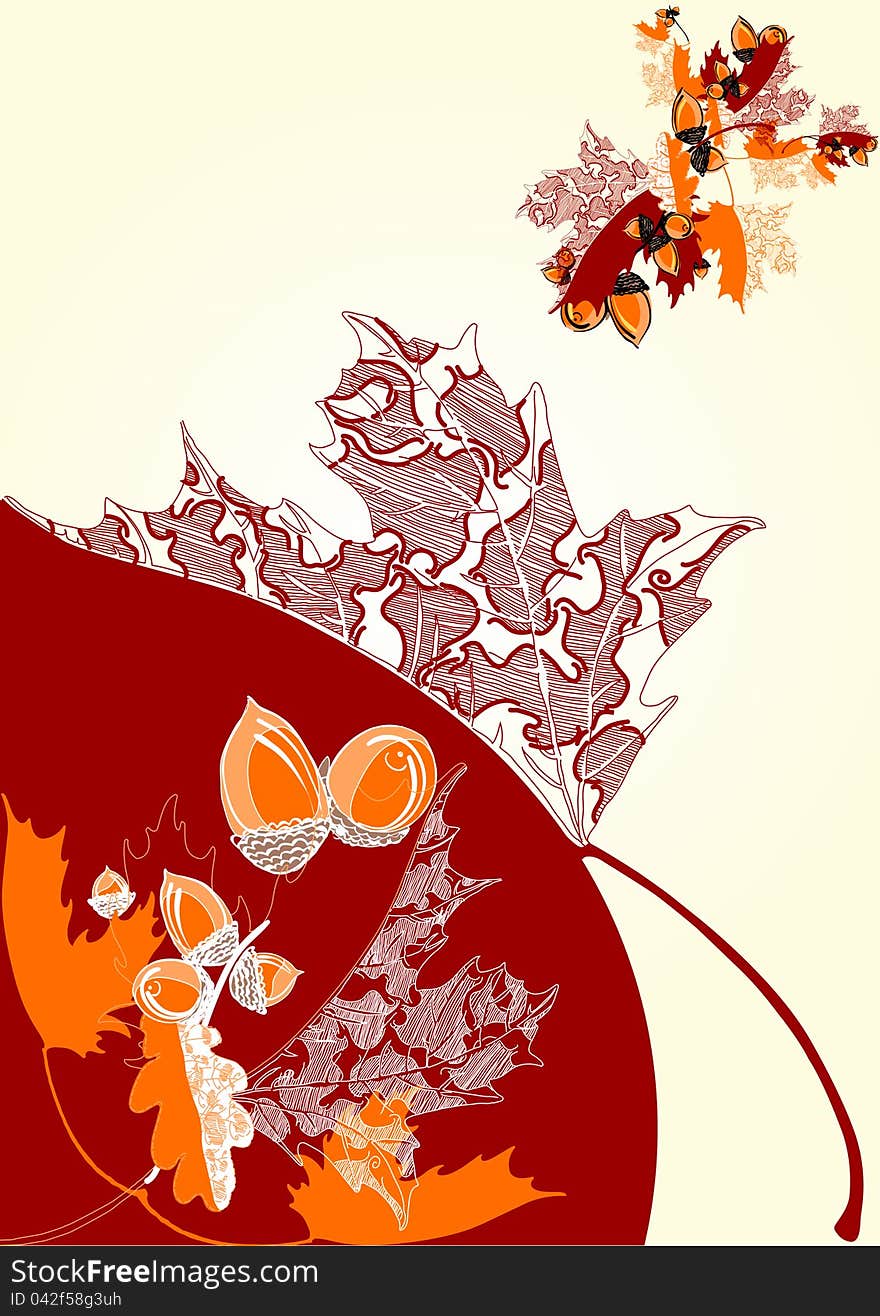 Abstract composition from autumn leaves with acorns. Abstract composition from autumn leaves with acorns.