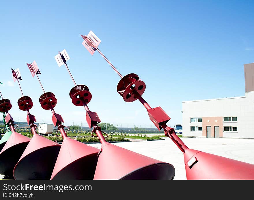 The red buoys near the yacht club