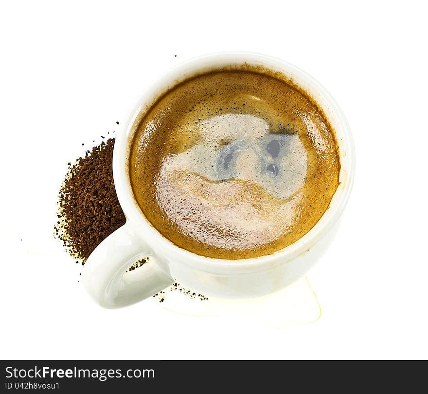 White cup of coffee isolated on white background. This has a clipping path.