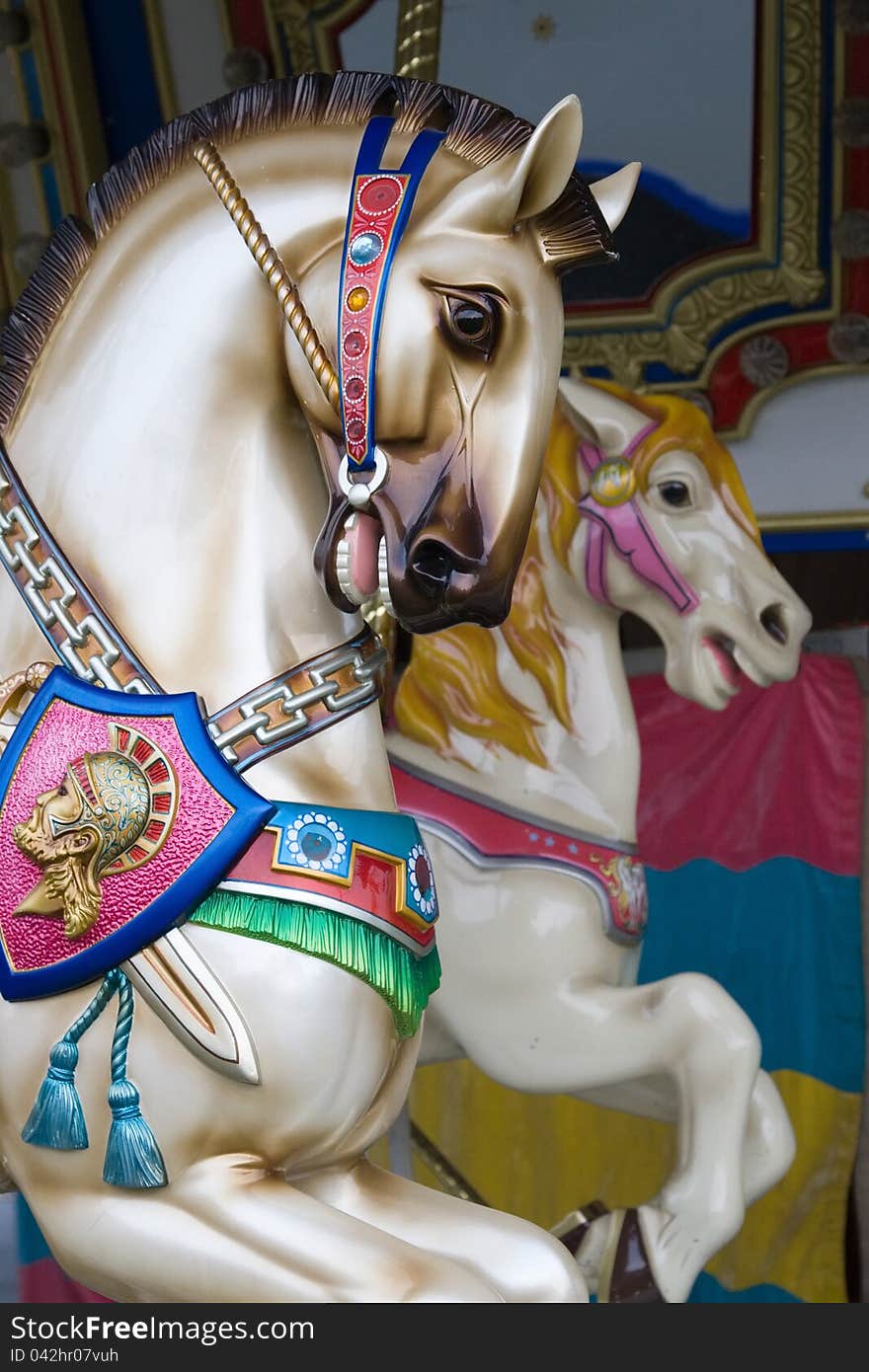 An ornate carousel horse from an old carousel