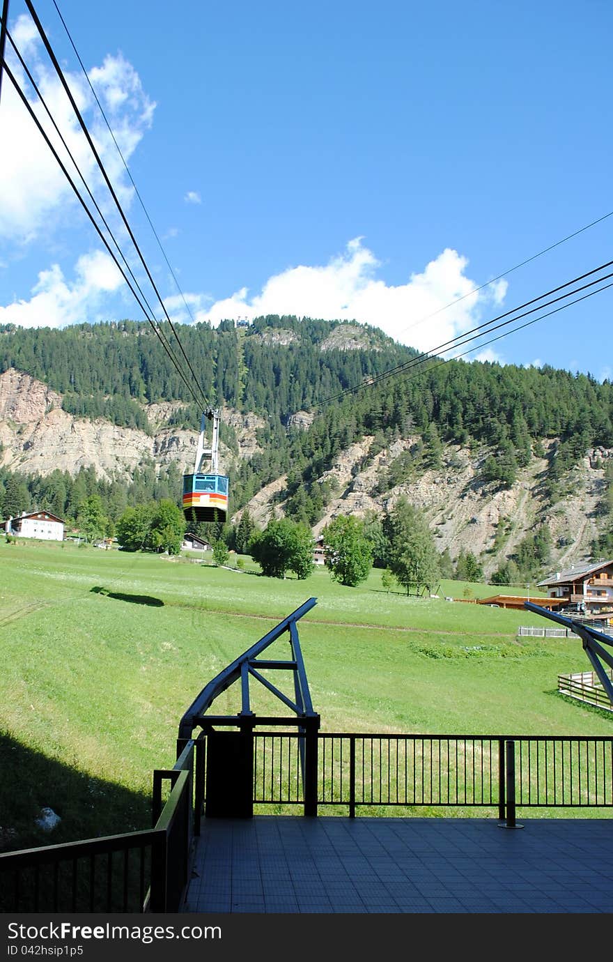 Cable lift, italian mountain landscape, Dolomiti. Cable lift, italian mountain landscape, Dolomiti