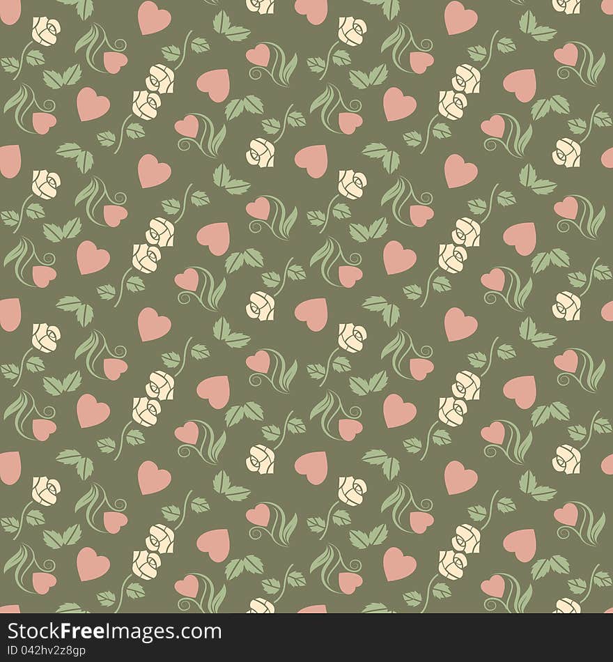 Valentine Seamless Pattern With Hearts And Roses